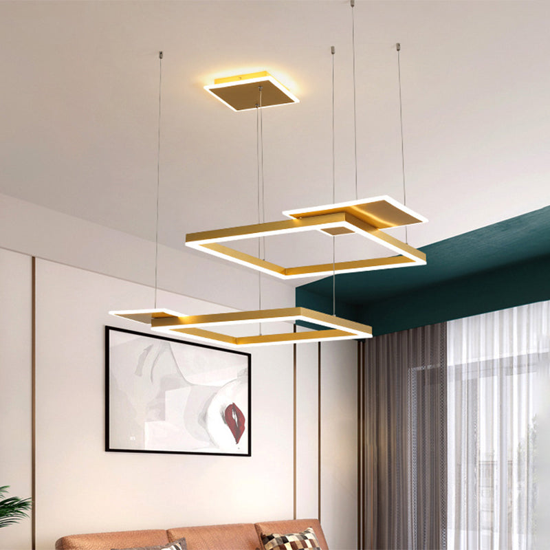 Gold/Coffee Square LED Chandelier Pendant Light with Warm/White Light - Modern Metal Ceiling Lamp
