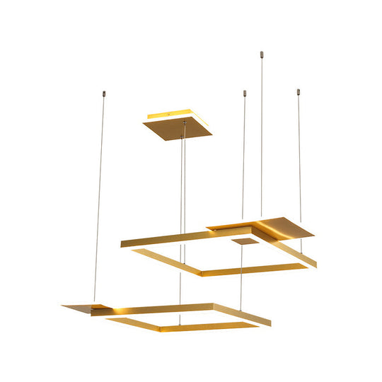 Gold/Coffee Square LED Chandelier Pendant Light with Warm/White Light - Modern Metal Ceiling Lamp