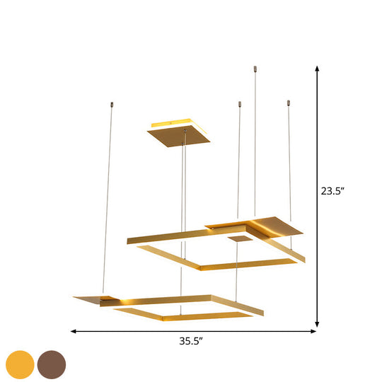 Gold/Coffee Square LED Chandelier Pendant Light with Warm/White Light - Modern Metal Ceiling Lamp