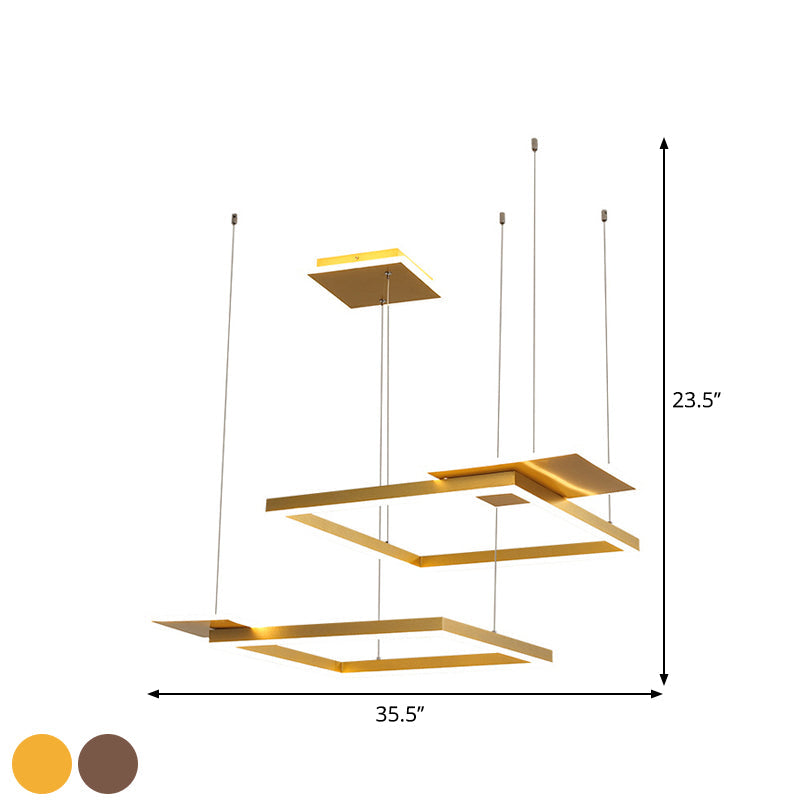 Gold/Coffee Square LED Chandelier Pendant Light with Warm/White Light - Modern Metal Ceiling Lamp