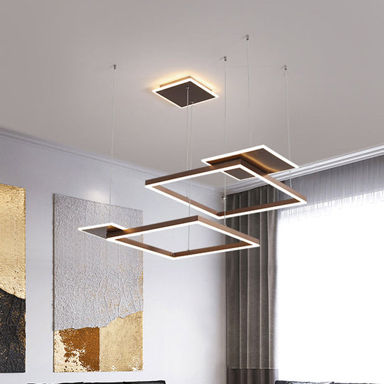 Gold/Coffee Square LED Chandelier Pendant Light with Warm/White Light - Modern Metal Ceiling Lamp