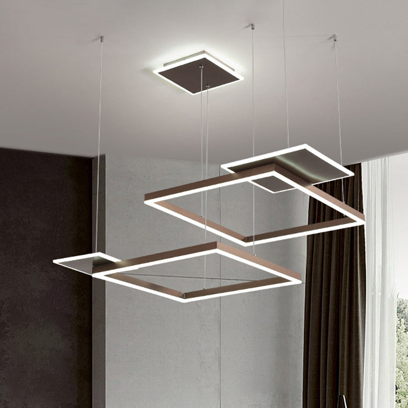 Gold/Coffee Square LED Chandelier Pendant Light with Warm/White Light - Modern Metal Ceiling Lamp