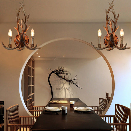 Deer Horn Resin Open Bulb Wall Lamp - 1 Light Lodge Country Sconce Light for Kitchen