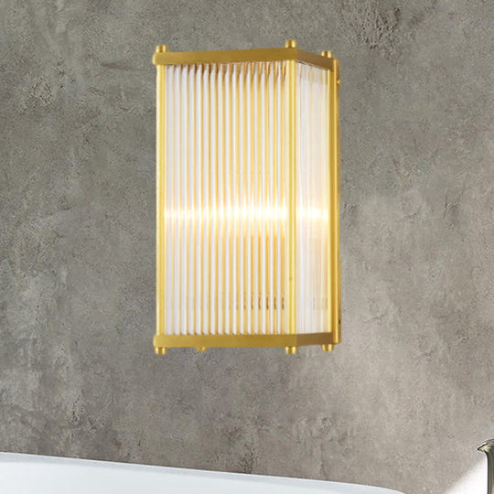 Modern Translucent Crystal Cuboid Wall Sconce Light, Gold Surface, 12"/19.5" Wide