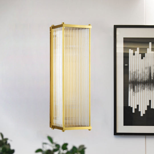 Modern Translucent Crystal Cuboid Wall Sconce Light, Gold Surface, 12"/19.5" Wide