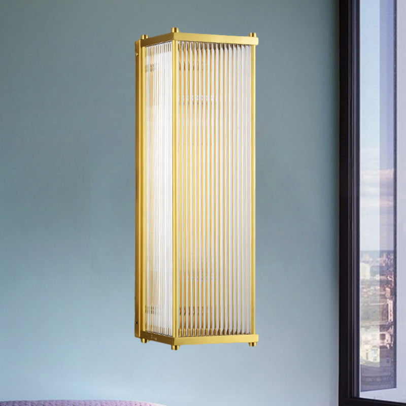Modern Translucent Crystal Cuboid Wall Sconce Light, Gold Surface, 12"/19.5" Wide