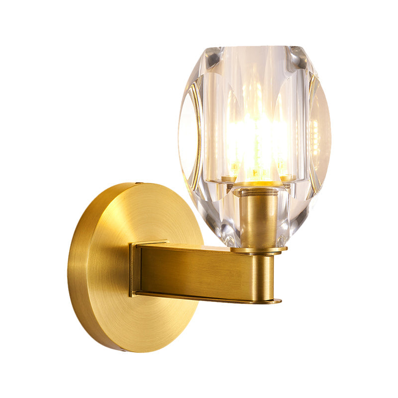 Oval Crystal Wall Light Fixture with 1 Bulb, Contemporary Design, Gold Finish