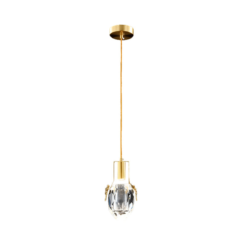 Modern Gold Pendant: LED Mini Suspension Lighting with Beveled Crystal Water Drop and Dragonfly Ornaments