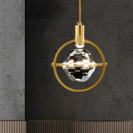 Contemporary LED Gold Crystal Hanging Lamp Kit - Bedroom Annular Suspension Light