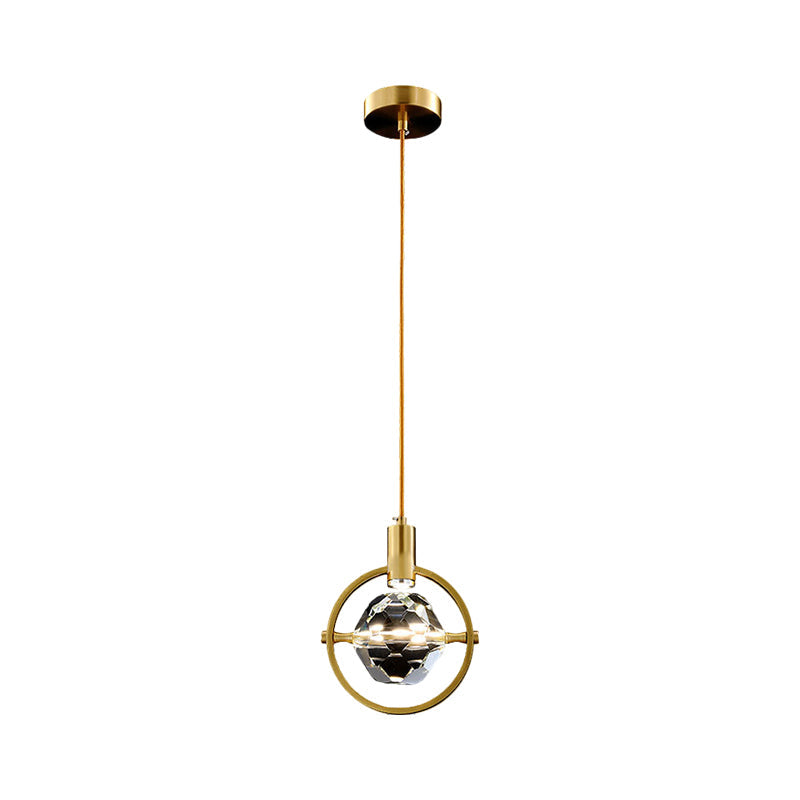 Contemporary LED Gold Crystal Hanging Lamp Kit - Bedroom Annular Suspension Light