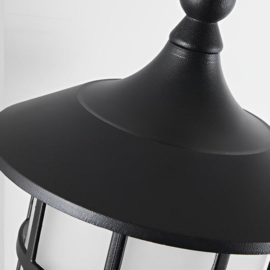 Retro Round Three Step Dimming Black Solar Wall Sconce Waterproof