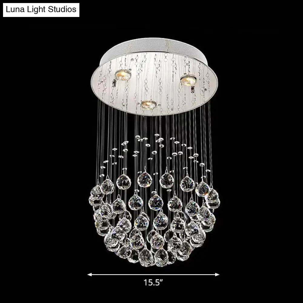 Contemporary Crystal Flushmount Light Fixture - Ideal for Restaurants - Stainless Steel Finish - 3/5/14 Bulbs