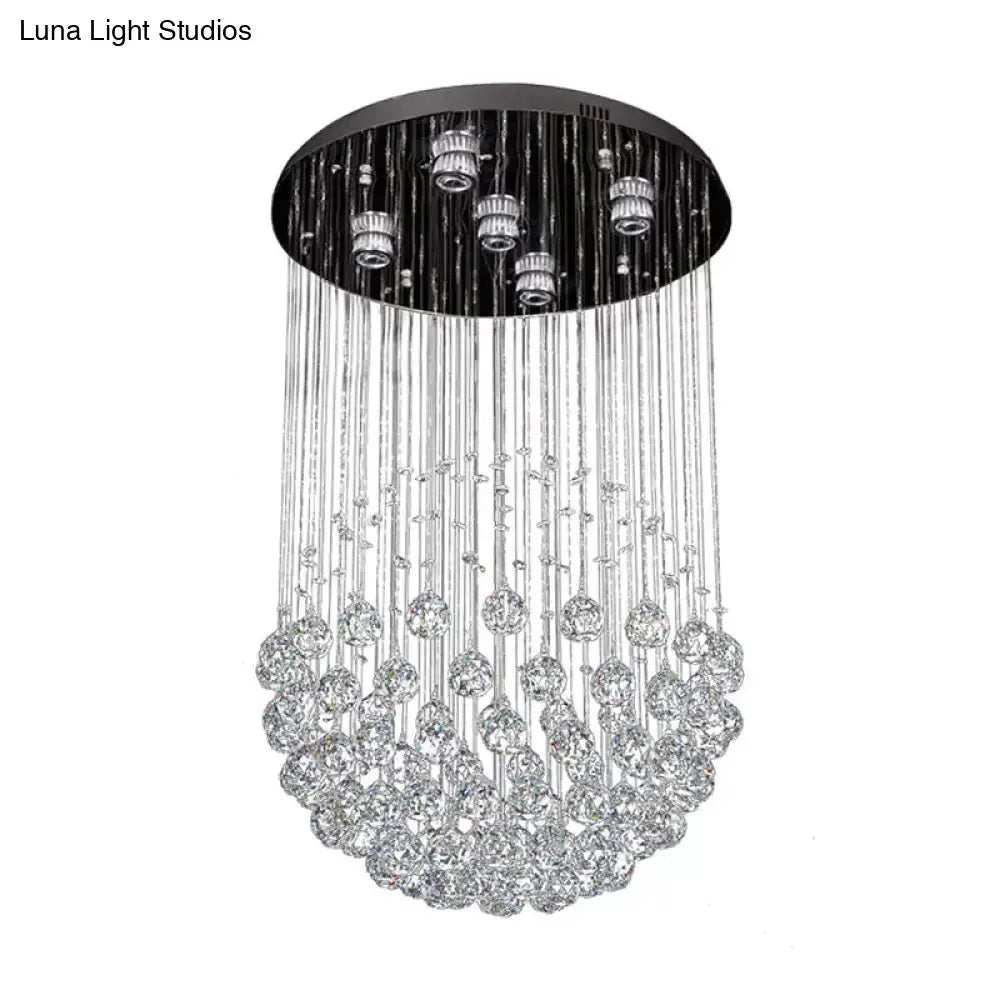 Contemporary Crystal Flushmount Light Fixture - Ideal for Restaurants - Stainless Steel Finish - 3/5/14 Bulbs