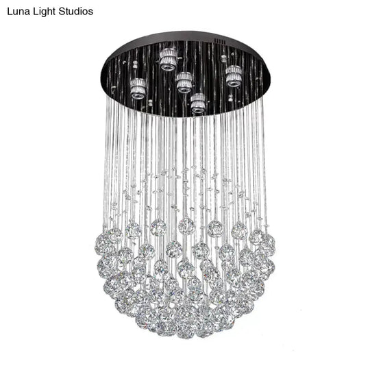 Contemporary Crystal Flushmount Light Fixture - Ideal for Restaurants - Stainless Steel Finish - 3/5/14 Bulbs