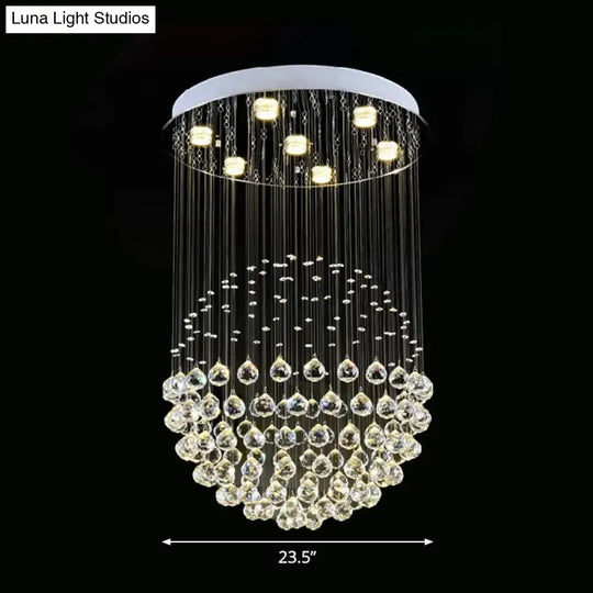 Contemporary Crystal Flushmount Light Fixture - Ideal for Restaurants - Stainless Steel Finish - 3/5/14 Bulbs