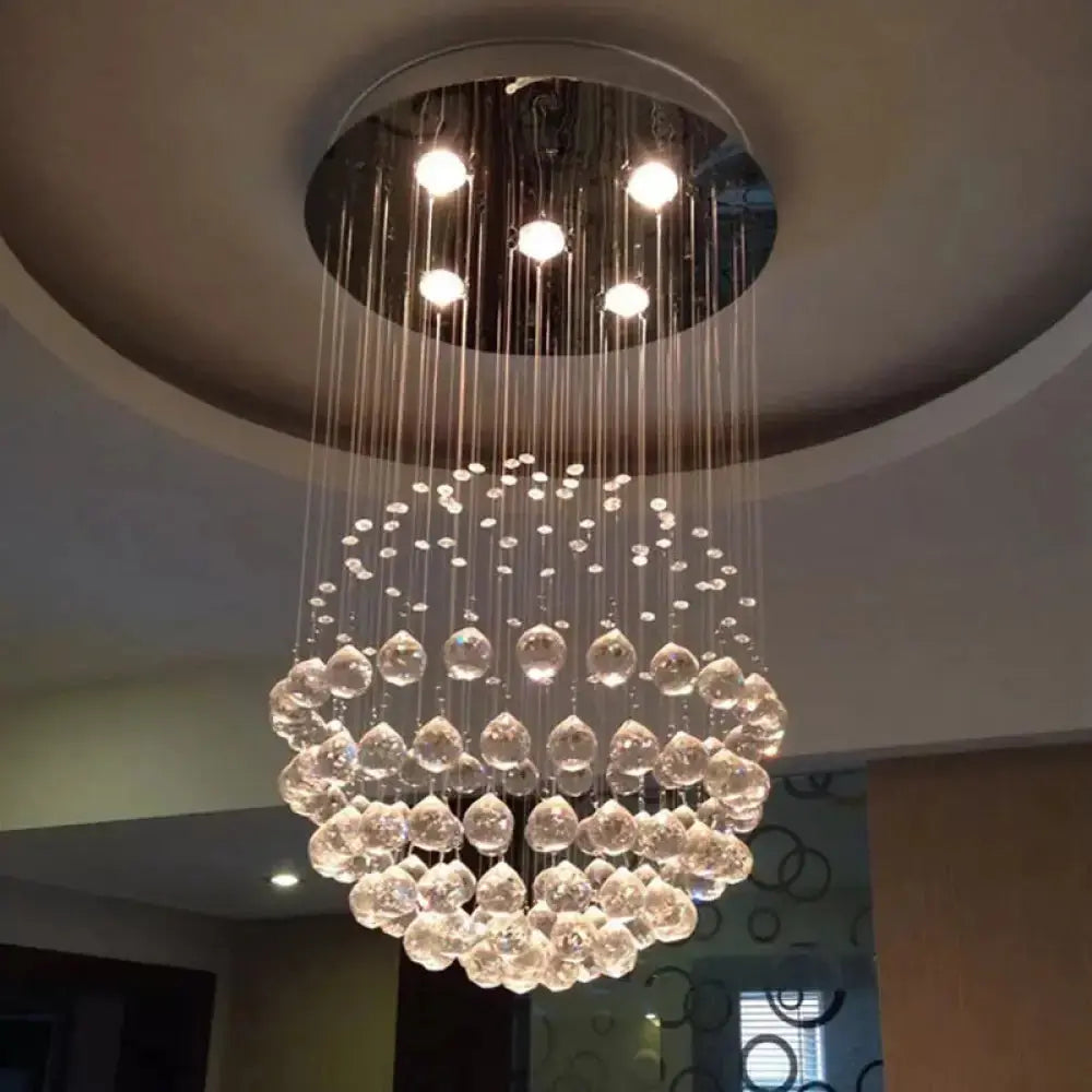 Contemporary Crystal Flushmount Light Fixture - Ideal for Restaurants - Stainless Steel Finish - 3/5/14 Bulbs