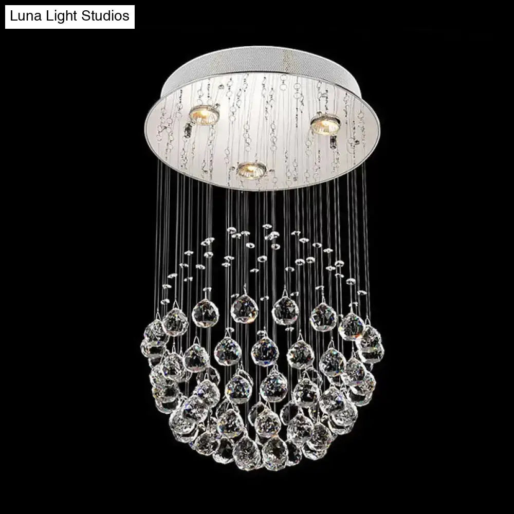 Contemporary Crystal Flushmount Light Fixture - Ideal for Restaurants - Stainless Steel Finish - 3/5/14 Bulbs