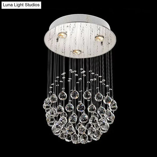 Contemporary Crystal Flushmount Light Fixture - Ideal for Restaurants - Stainless Steel Finish - 3/5/14 Bulbs