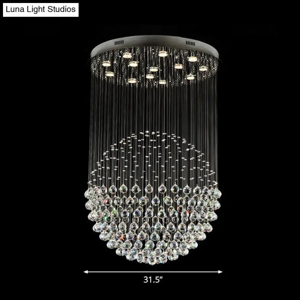 Contemporary Crystal Flushmount Light Fixture - Ideal for Restaurants - Stainless Steel Finish - 3/5/14 Bulbs
