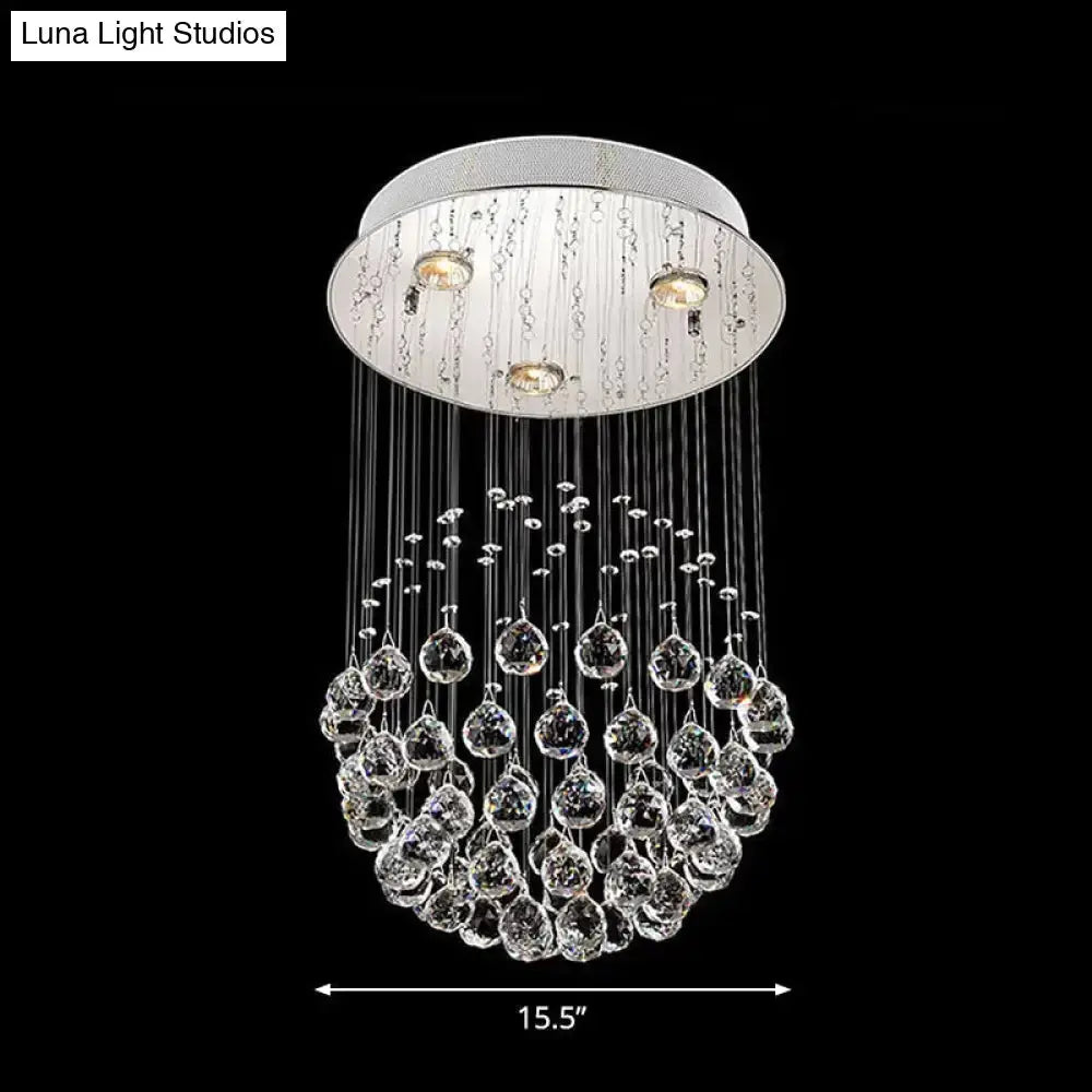 Contemporary Crystal Flushmount Light Fixture - Ideal for Restaurants - Stainless Steel Finish - 3/5/14 Bulbs