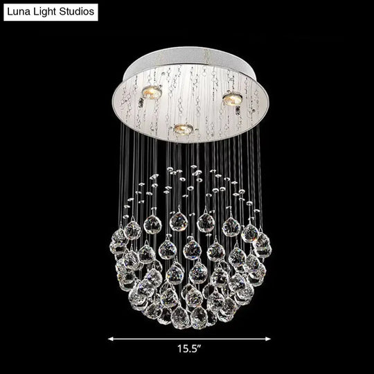 Contemporary Crystal Flushmount Light Fixture - Ideal for Restaurants - Stainless Steel Finish - 3/5/14 Bulbs