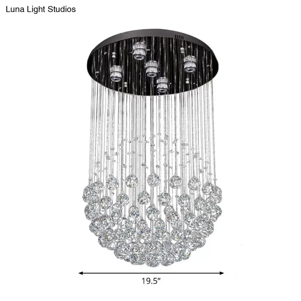 Contemporary Crystal Flushmount Light Fixture - Ideal for Restaurants - Stainless Steel Finish - 3/5/14 Bulbs