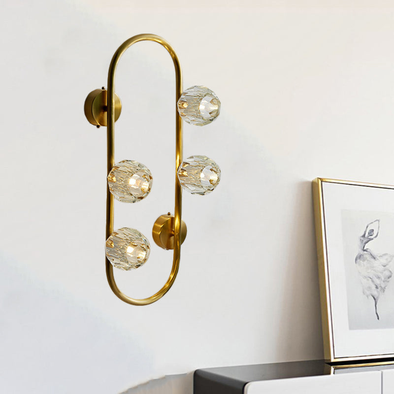Gold Modern Wall Mount Light with Clear Crystal Shade and Oval Frame - 4 Bulb Wall Lighting Idea