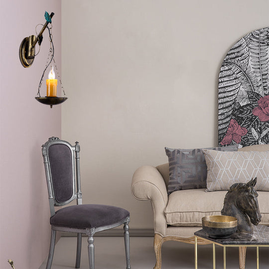 Rustic Loft Candle Wall Lamp - Aged Brass Kitchen Sconce Light