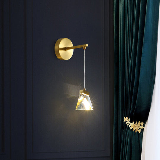 Polyhedron LED Gold Pendant Light - Contemporary Clear Crystal Block Wall Lamp