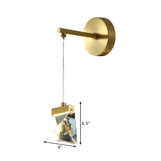 Polyhedron LED Gold Pendant Light - Contemporary Clear Crystal Block Wall Lamp