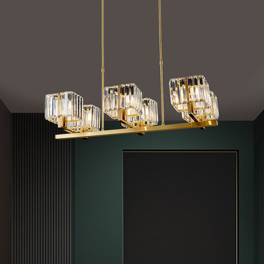 Modern Crystal Island Pendant Light with 6 Bulbs and Gold Finish