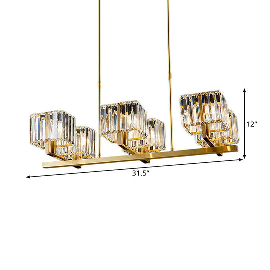 Modern Crystal Island Pendant Light with 6 Bulbs and Gold Finish