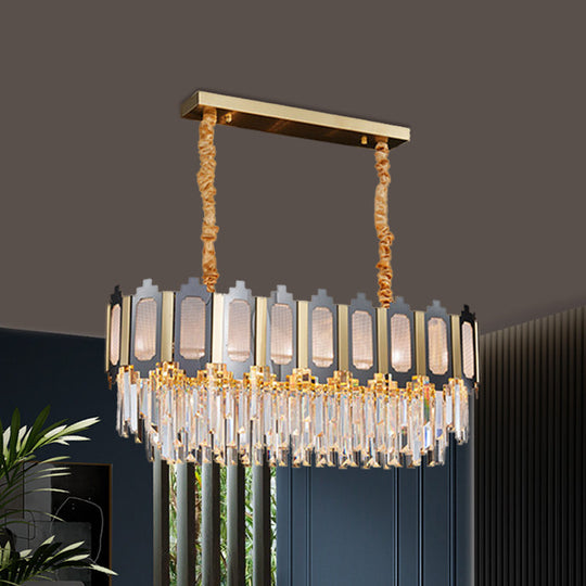 10-Light Clear Crystal Island Pendant: Contemporary Nickle Suspension Lamp for Dining Room