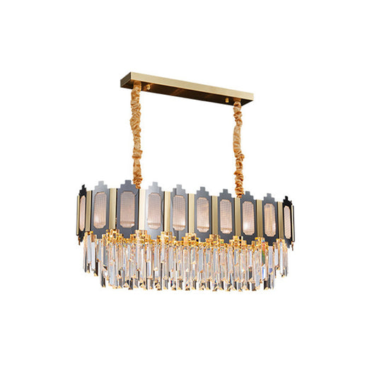 10-Light Clear Crystal Island Pendant: Contemporary Nickle Suspension Lamp for Dining Room