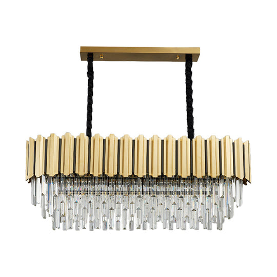 Modern Crystal Gold Finish Pendant Light with Prismatic Oval Design - 10 Heads, Island Style