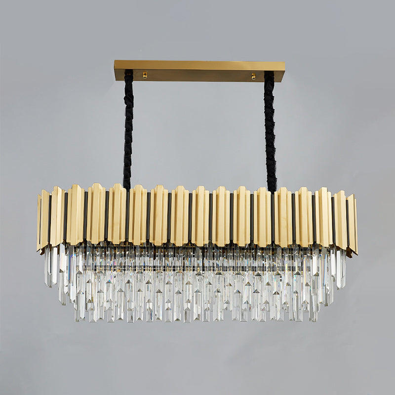Modern Crystal Gold Finish Pendant Light with Prismatic Oval Design - 10 Heads, Island Style