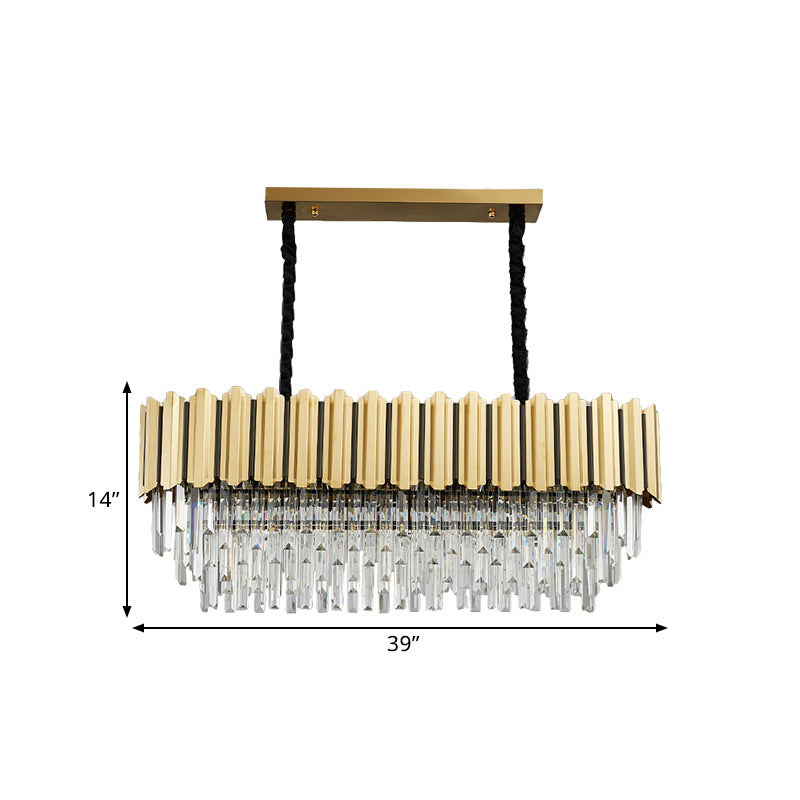 Modern Crystal Gold Finish Pendant Light with Prismatic Oval Design - 10 Heads, Island Style