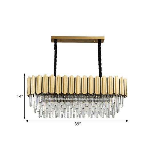 Modern Crystal Gold Finish Pendant Light with Prismatic Oval Design - 10 Heads, Island Style