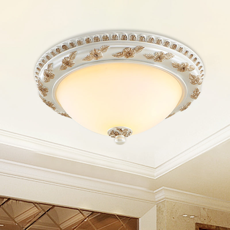 Classic Beige Opaline Glass Flushmount Light for Kitchen - 2/3 Bulbs, Half-Sphere Shape, 14"/16"/19.5" Widths