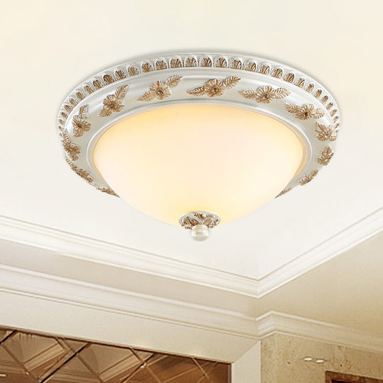 Classic Beige Opaline Glass Flushmount Light for Kitchen - 2/3 Bulbs, Half-Sphere Shape, 14"/16"/19.5" Widths