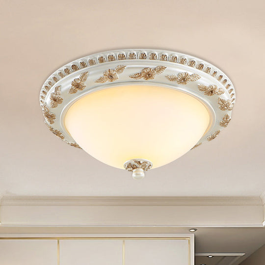 Classic Beige Opaline Glass Flushmount Light for Kitchen - 2/3 Bulbs, Half-Sphere Shape, 14"/16"/19.5" Widths