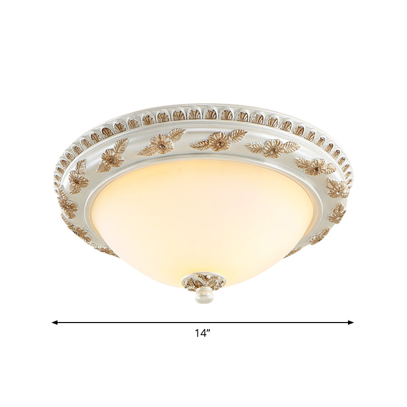 Classic Beige Opaline Glass Flushmount Light for Kitchen - 2/3 Bulbs, Half-Sphere Shape, 14"/16"/19.5" Widths