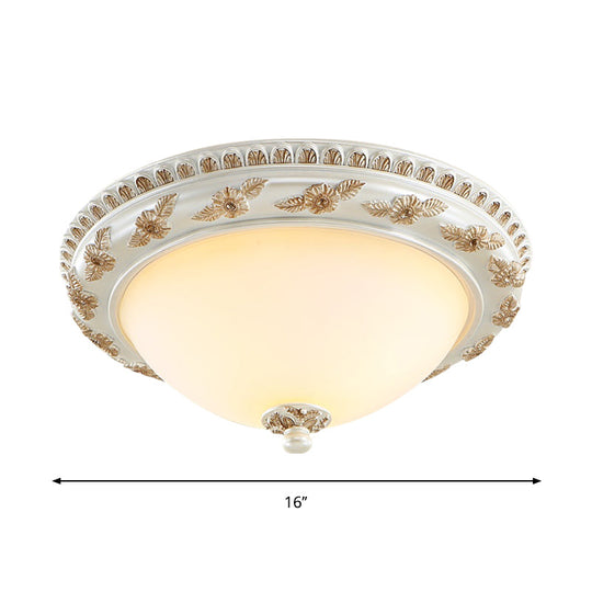 Classic Beige Opaline Glass Flushmount Light for Kitchen - 2/3 Bulbs, Half-Sphere Shape, 14"/16"/19.5" Widths
