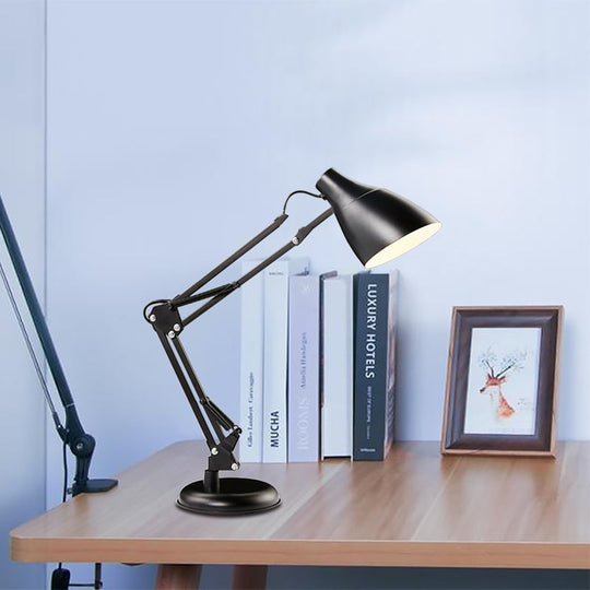 Modern Black/White Multi-Joint Task Desk Lamp - Cone Shade, 1-Light Metallic Lighting for Study Room