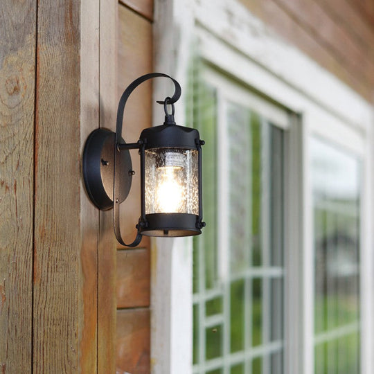 Traditional Single Bulb Seeded Glass Wall Hanging Outdoor Sconce Lamp