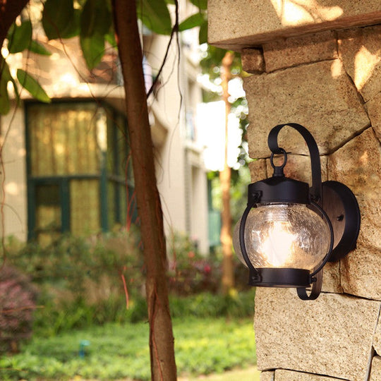 Traditional Single Bulb Seeded Glass Wall Hanging Outdoor Sconce Lamp