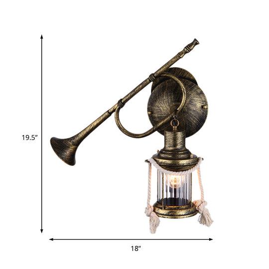 Coastal Bedroom Wall Light with Lantern Shade - Clear Ribbed Glass Sconce Fixture