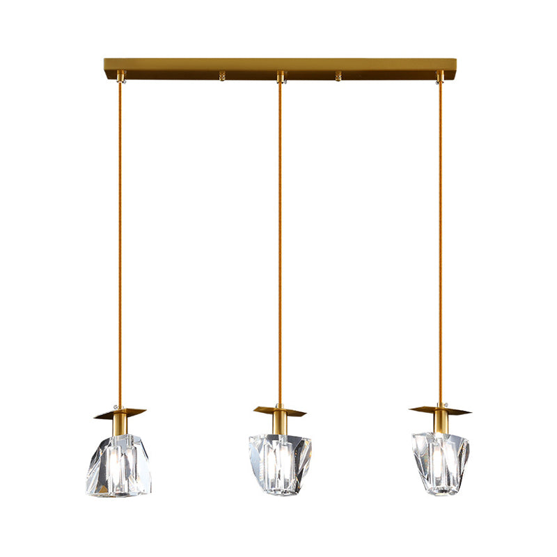 Contemporary Beveled Crystal Pendant Light Kit - Clear 3 Heads, Irregular Cube Design