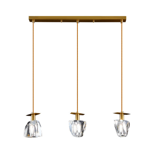 Contemporary Beveled Crystal Pendant Light Kit - Clear 3 Heads, Irregular Cube Design