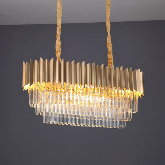 Modern Clear Crystal Prisms Pendant Lamp - Oval Shape, 8 Heads, Gold Finish - for Dining Room and Kitchen Island Lighting